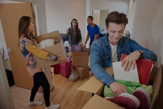 students packing up accomodation